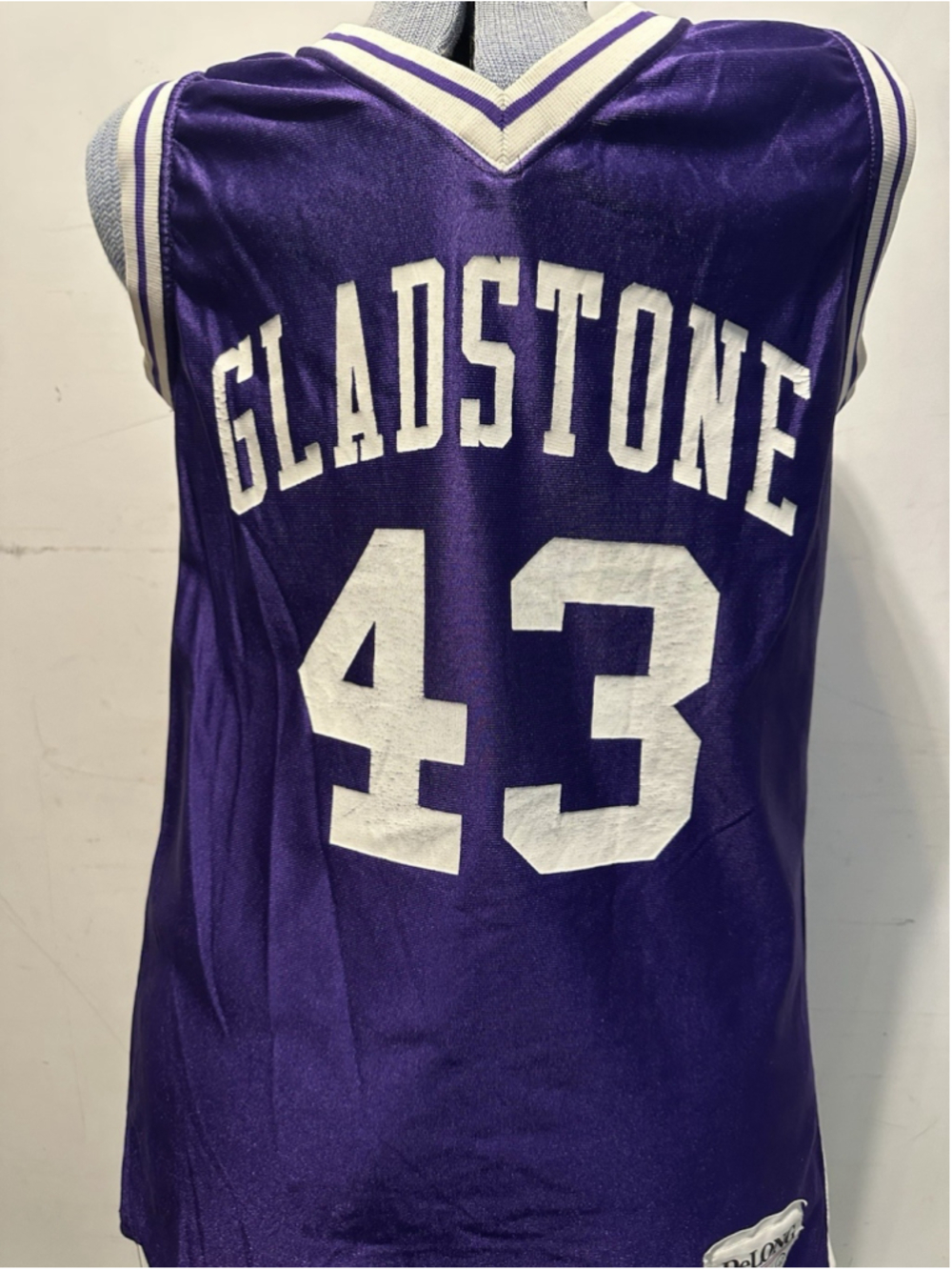 Vintage DeLONG Purple Basketball Jersey Gladstone 43 Mens 40 Mesh High School Gy